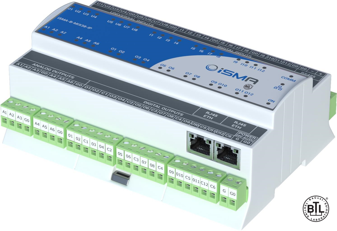 ISMA-B-MIX38-IP MIX-IP IO Mit 12DI/8UI/6AO/12DO | Alvasys Automation Ag